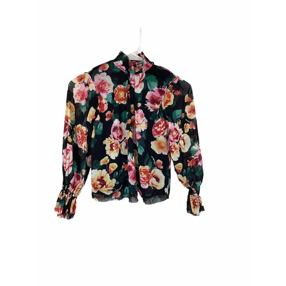 Art Class Floral Print Ruffled Blouse Medium 7/8